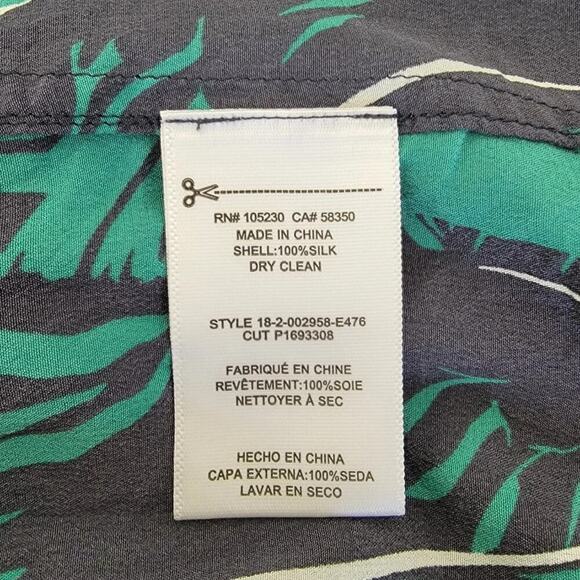 Equipment Silk Aubrey Dress Palm Leaf Tropical Blue Green White Women Size S - Picture 9 of 10